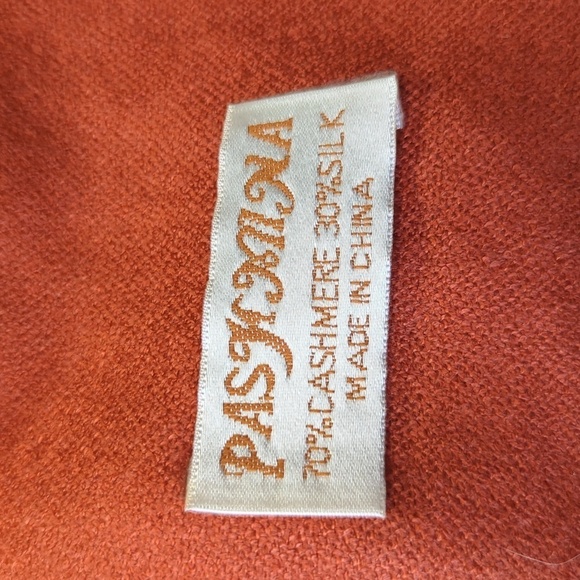 Pashmina Cashmere Silk Gradient Fringe Rectangle Scarf Sunset Orange Yellow - Picture 3 of 3